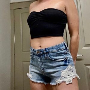 Denim shorts with crochet detail
